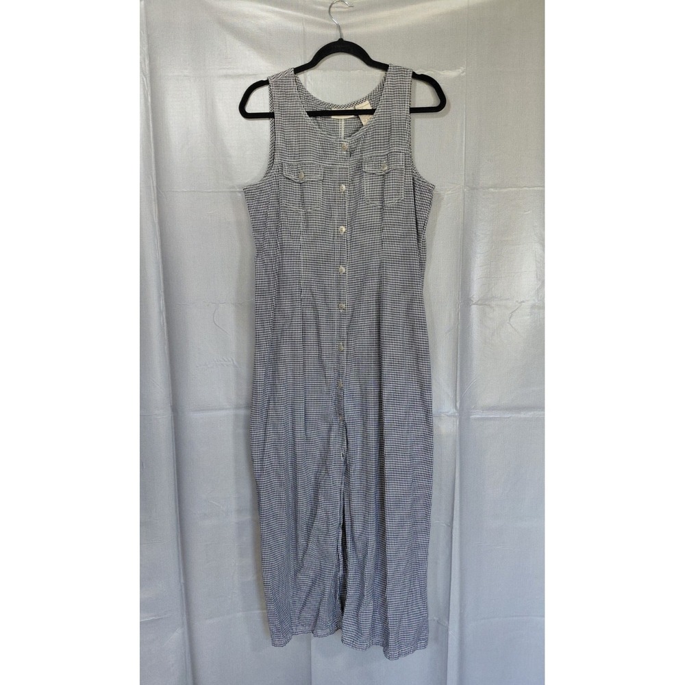 Vtg Expressions Button Down Midi Dress Med Black White Gingham Checked